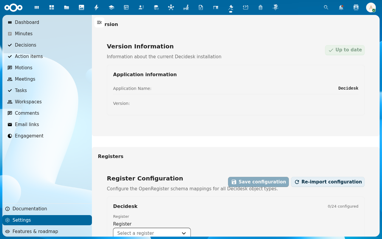 Decidesk settings page